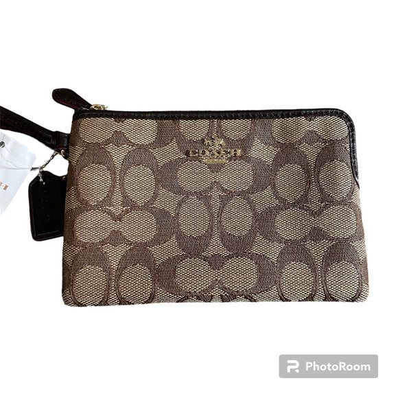 Coach Handbags - New Coach Signature CC Zip Wristlet Khaki Brown F54627